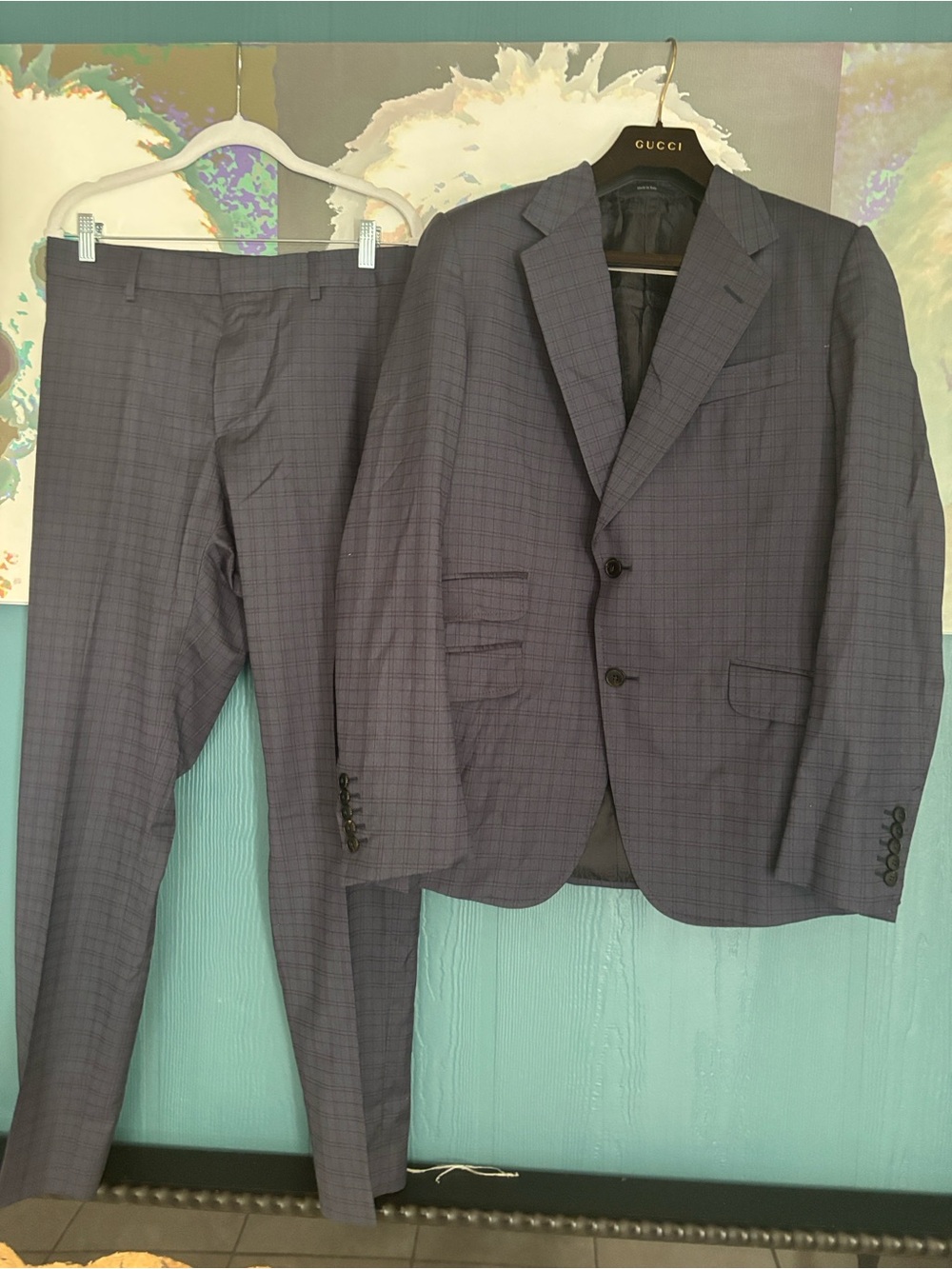 Gucci Men's Gray-Blue Plaid Two-Piece Suit